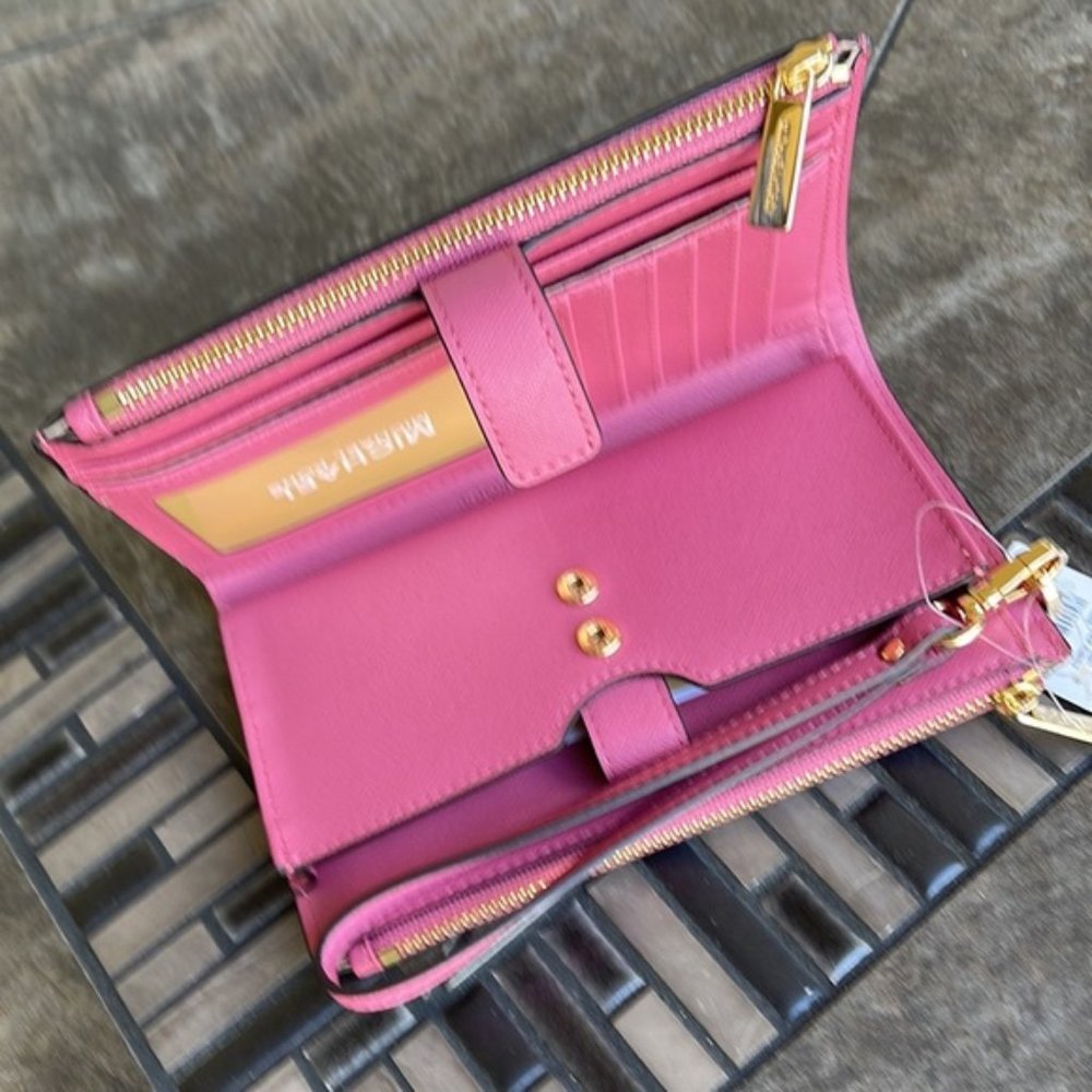 Michael Kors Jet Set Travel Large Double Zip Wristlet Wallet Rosewood Leather - Picture 4 of 16